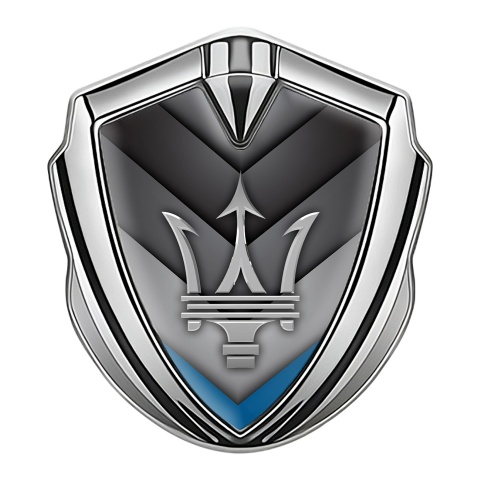 Maserati Metal Emblem Self Adhesive Silver Blue Cone Base Classic Logo