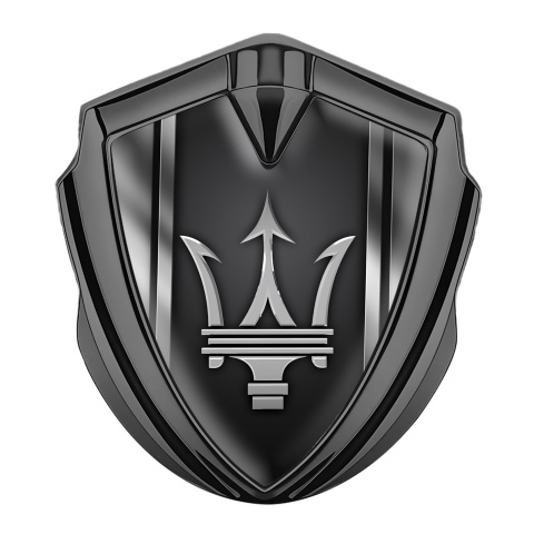 Maserati 3D Car Metal Emblem Graphite V Shaped Panels Grey Trident Logo