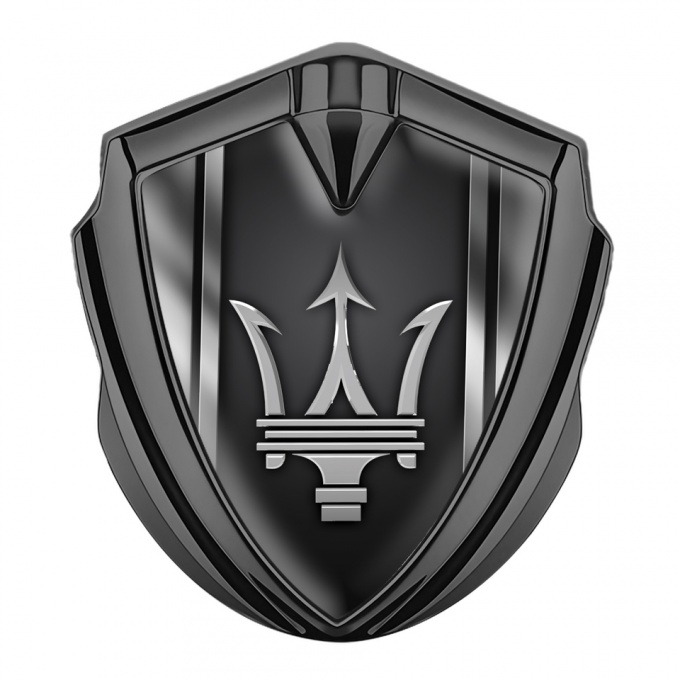 Maserati 3D Car Metal Emblem Graphite V Shaped Panels Grey Trident 