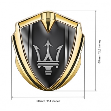 Maserati 3D Car Metal Emblem Gold V Shaped Panels Grey Trident Logo