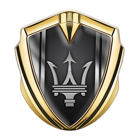 Maserati 3D Car Metal Emblem Gold V Shaped Panels Grey Trident Logo
