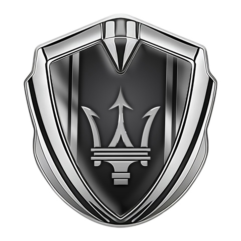 Maserati 3D Car Metal Emblem Silver V Shaped Panels Grey Trident Logo