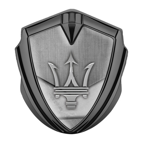 Maserati Trunk Emblem Badge Graphite Brushed Effect Grey Trident Logo