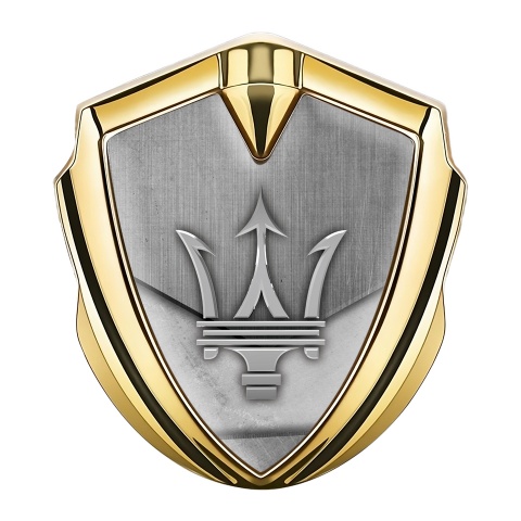 Maserati Trunk Emblem Badge Gold Brushed Effect Grey Trident Logo