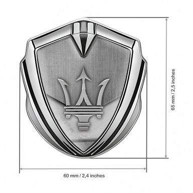 Maserati Trunk Emblem Badge Silver Brushed Effect Grey Trident Logo