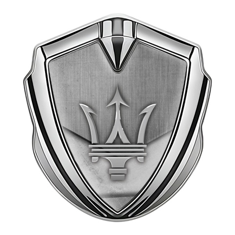 Maserati Trunk Emblem Badge Silver Brushed Effect Grey Trident Logo