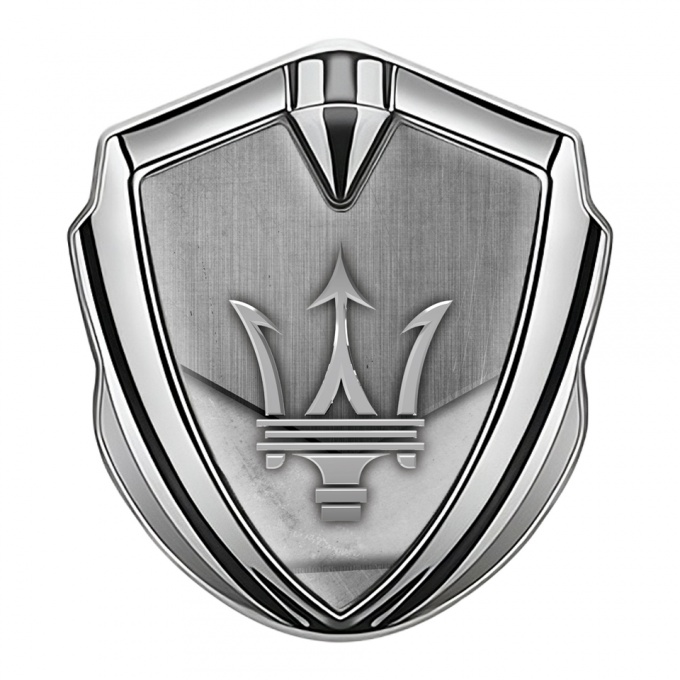 Maserati Trunk Emblem Badge Silver Brushed Effect Grey Trident Logo