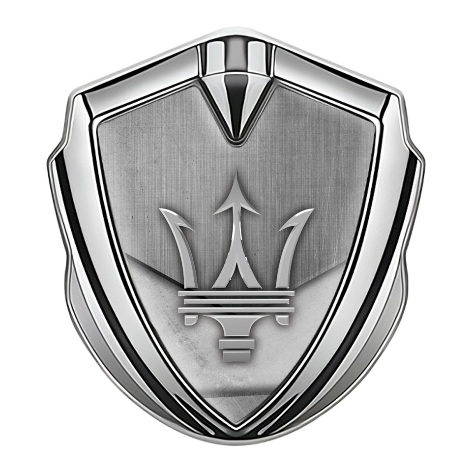 Maserati Trunk Emblem Badge Silver Brushed Effect Grey Trident Logo, Metal  Emblems, Accessories