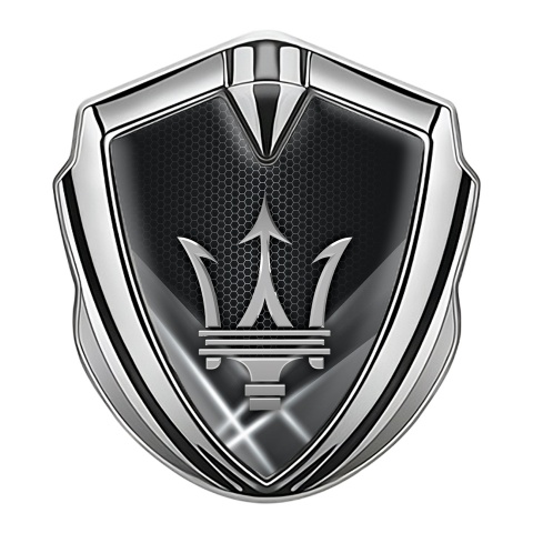 Maserati Trunk Metal Emblem Silver White Backlight Grey Trident Logo
