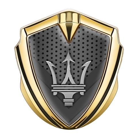 Maserati Bodyside Badge Self Adhesive Gold Dot Base Grey Trident Logo