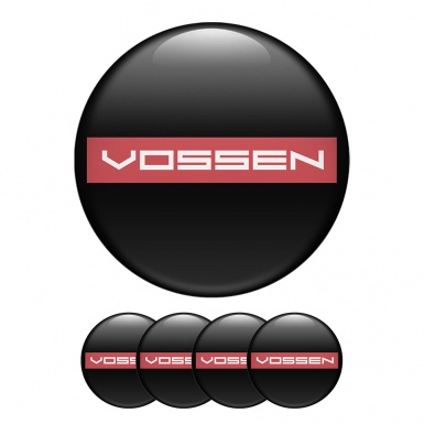 Vossen Domed Stickers Wheel Center Cap Badge in Black, Red & White 
