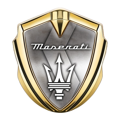 Maserati Seitenflugel Emblem Aufkleber Goldtonfarbe mit S Form Metall Basis und Klassisch Logo