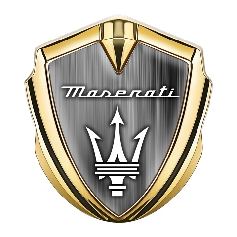 Maserati Fender Emblem Badge Gold Metal Gradient White Trident Logo