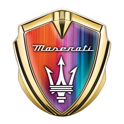 Maserati 3D Car Metal Emblem Gold Aurora Color Effect Trident Logo