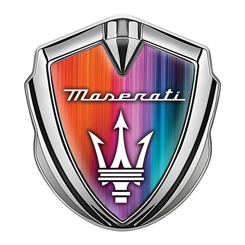 Maserati 3D Car Metal Emblem Silver Aurora Color Effect Trident Logo