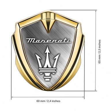 Maserati Metal Emblem Self Adhesive Gold Brushed Aluminum White Logo