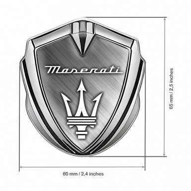 Maserati Metal Emblem Self Adhesive Silver Brushed Aluminum White Logo