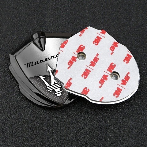 Maserati Metal Emblem Self Adhesive Graphite Brushed Aluminum Trident Logo