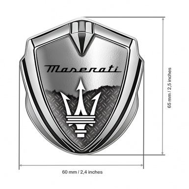 Maserati Metal Emblem Self Adhesive Silver Brushed Aluminum Trident Logo