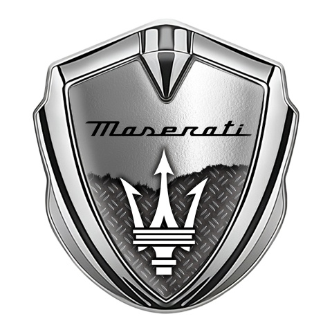 Maserati Metal Emblem Self Adhesive Silver Brushed Aluminum Trident Logo