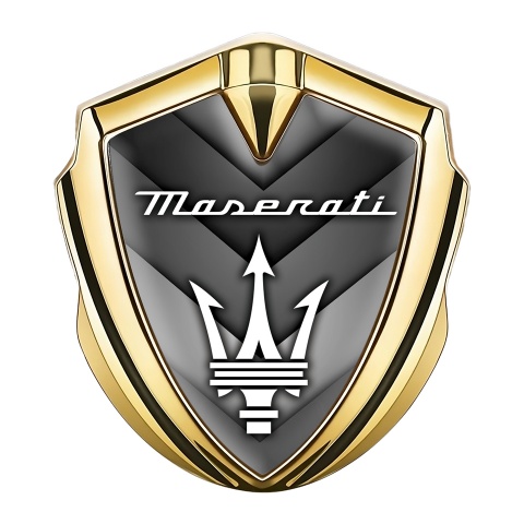 Maserati Fender Emblem Badge Gold V Shutter White Trident Edition