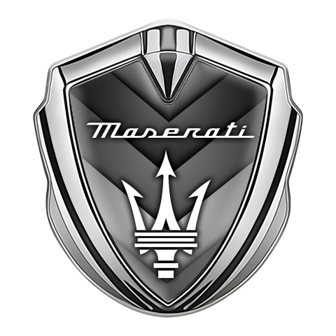 Maserati Fender Emblem Badge Silver V Shutter White Trident Edition