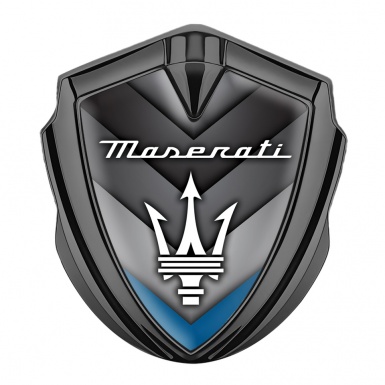 Maserati Metal Emblem Self Adhesive Graphite Blue Cone Base Trident Logo