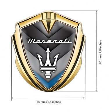 Maserati Metal Emblem Self Adhesive Gold Blue Cone Base Trident Logo