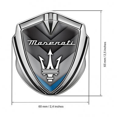 Maserati Metal Emblem Self Adhesive Silver Blue Cone Base Trident Logo