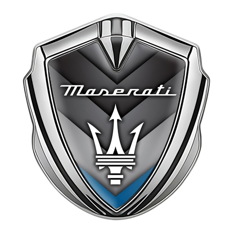 Maserati Metal Emblem Self Adhesive Silver Blue Cone Base Trident Logo