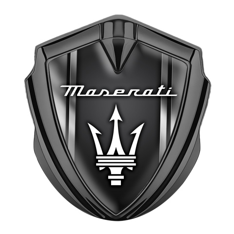 Maserati Trunk Emblem Badge Graphite Grey Style Panels White Trident Logo