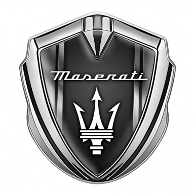 Maserati Trunk Emblem Badge Silver Grey Style Panels White Trident Logo