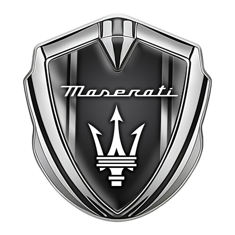 Maserati Trunk Emblem Badge Silver Grey Style Panels White Trident Logo