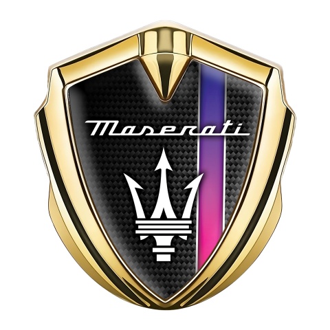 Maserati 3D Car Metal Emblem Gold Black Carbon Gradient Stripe Design