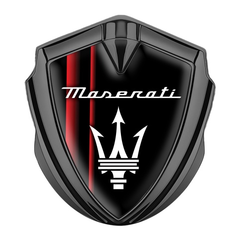 Maserati Trunk Metal Emblem Badge Graphite Red Sport Stripes Trident Logo