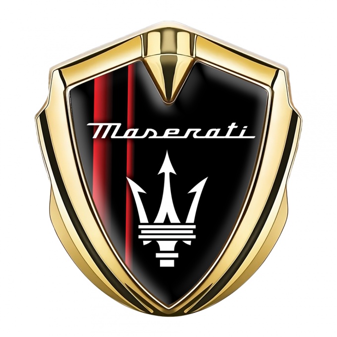 Maserati Trunk Metal Emblem Badge Gold Red Sport Stripes Trident Logo