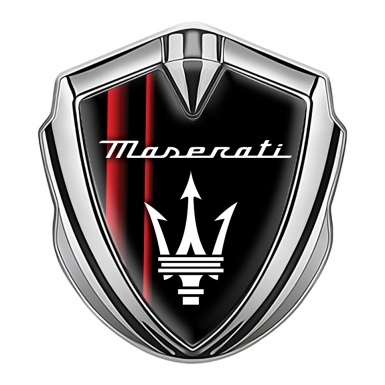 Maserati Trunk Metal Emblem Badge Silver Red Sport Stripes Trident Logo