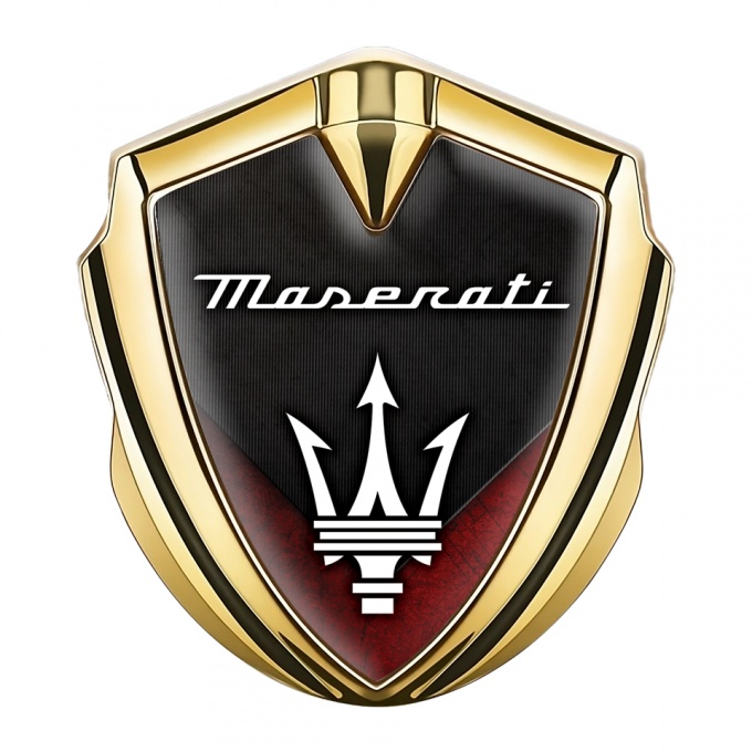 Maserati Tuning Emblem Self Adhesive Gold Red V Base Trident Edition