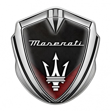 Maserati Tuning Emblem Self Adhesive Silver Red V Base Trident Edition