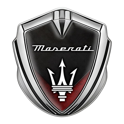 Maserati Tuning Emblem Self Adhesive Silver Red V Base Trident Edition