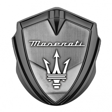 Maserati 3D Car Metal Emblem Graphite Brushed Effect White Trident Logo