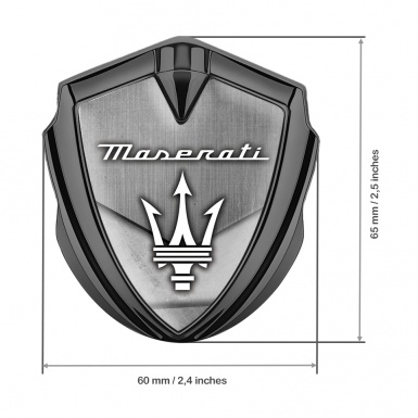 Maserati 3D Car Metal Emblem Graphite Brushed Effect White Trident Logo