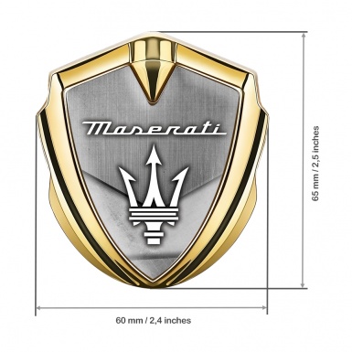 Maserati 3D Car Metal Emblem Gold Brushed Effect White Trident Logo