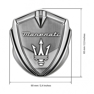 Maserati 3D Car Metal Emblem Silver Brushed Effect White Trident Logo