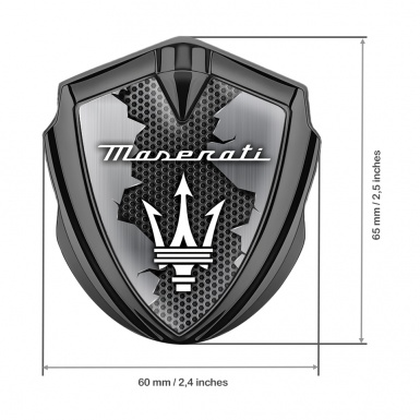 Maserati Metal Emblem Self Adhesive Graphite Broken Surface White Trident
