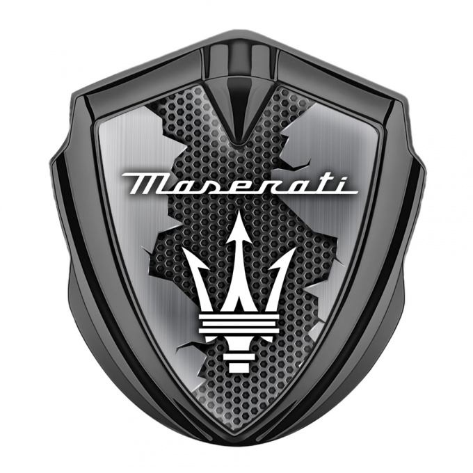 Maserati Metal Emblem Self Adhesive Graphite Broken Surface White Trident