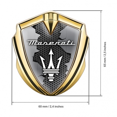 Maserati Metal Emblem Self Adhesive Gold Broken Surface White Trident