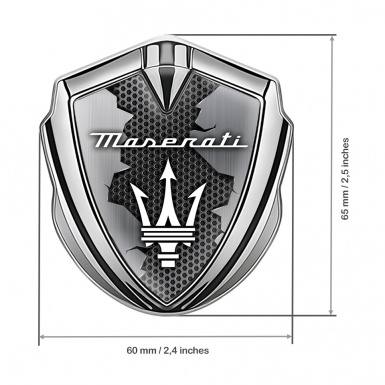 Maserati Metal Emblem Self Adhesive Silver Broken Surface White Trident