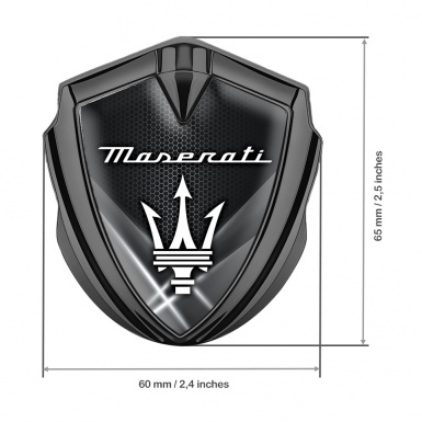 Maserati 3D Car Metal Emblem Graphite Hex Light Beams White Trident Logo