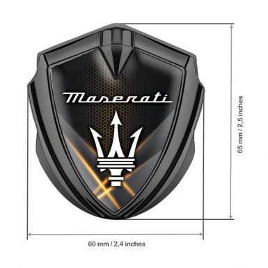 Maserati Bodyside Emblem Graphite Orange Light Beams White Trident Logo